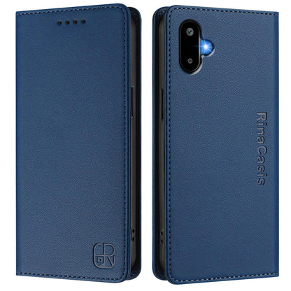 Samsung Galaxy F06 5G Dual-Folded Magnetic Suction RFID Blocking PU Leather Wallet Phone Case with Card Slots, Cash Pocket, Kickstand, Full Protective Flip Cover