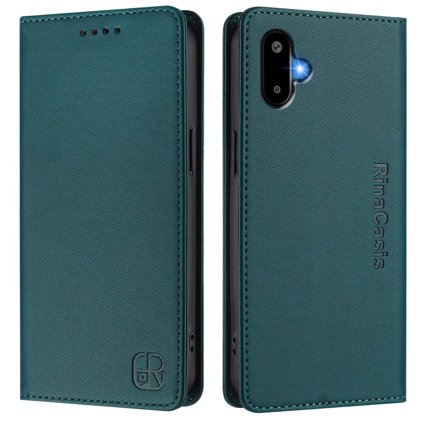 Samsung Galaxy M06 5G Dual-Folded Magnetic Suction RFID Blocking PU Leather Wallet Phone Case with Card Slots, Cash Pocket, Kickstand, Full Protective Flip Cover