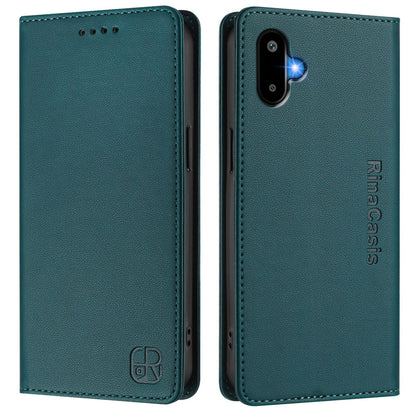 Samsung Galaxy F06 5G Dual-Folded Magnetic Suction RFID Blocking PU Leather Wallet Phone Case with Card Slots, Cash Pocket, Kickstand, Full Protective Flip Cover