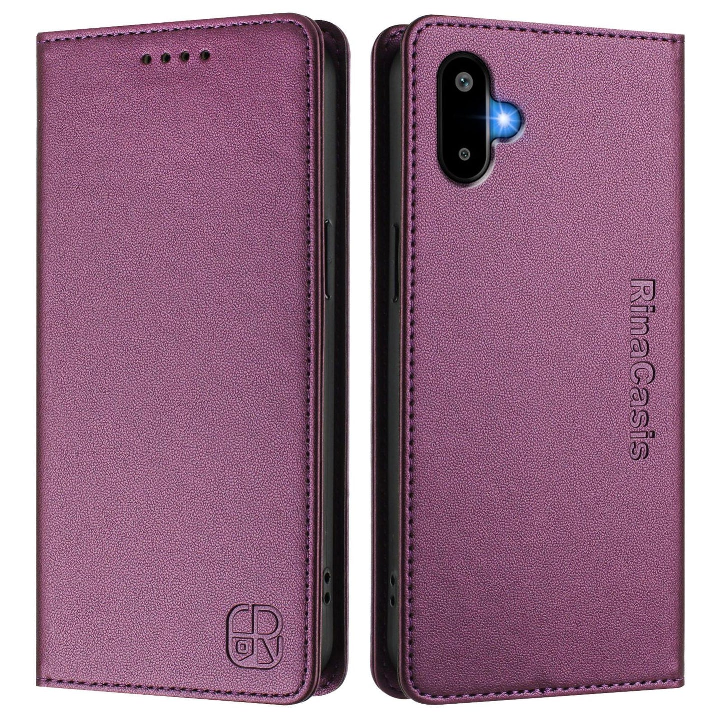 Samsung Galaxy F06 5G Dual-Folded Magnetic Suction RFID Blocking PU Leather Wallet Phone Case with Card Slots, Cash Pocket, Kickstand, Full Protective Flip Cover