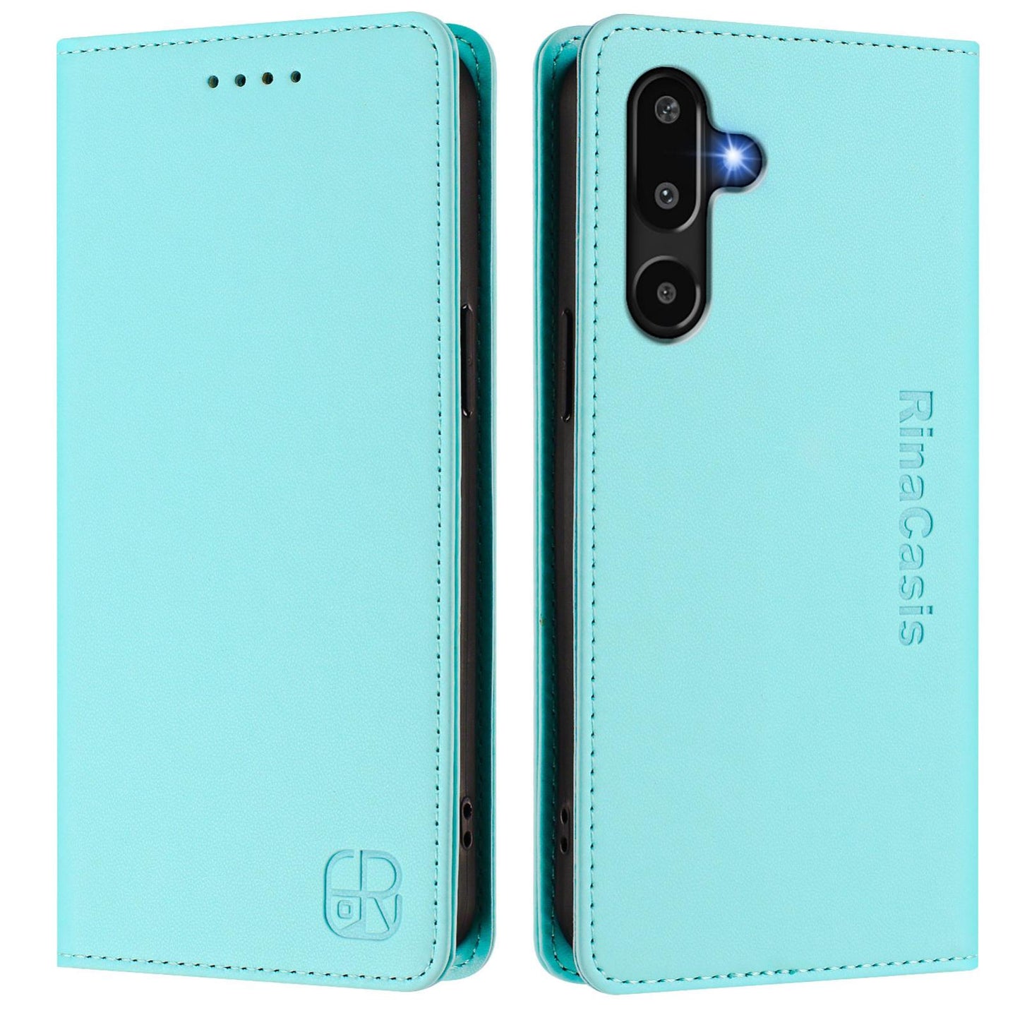 Samsung Galaxy M16 5G Dual-Folded Magnetic Suction RFID Blocking PU Leather Wallet Phone Case with Card Slots, Cash Pocket, Kickstand, Full Protective Flip Cover
