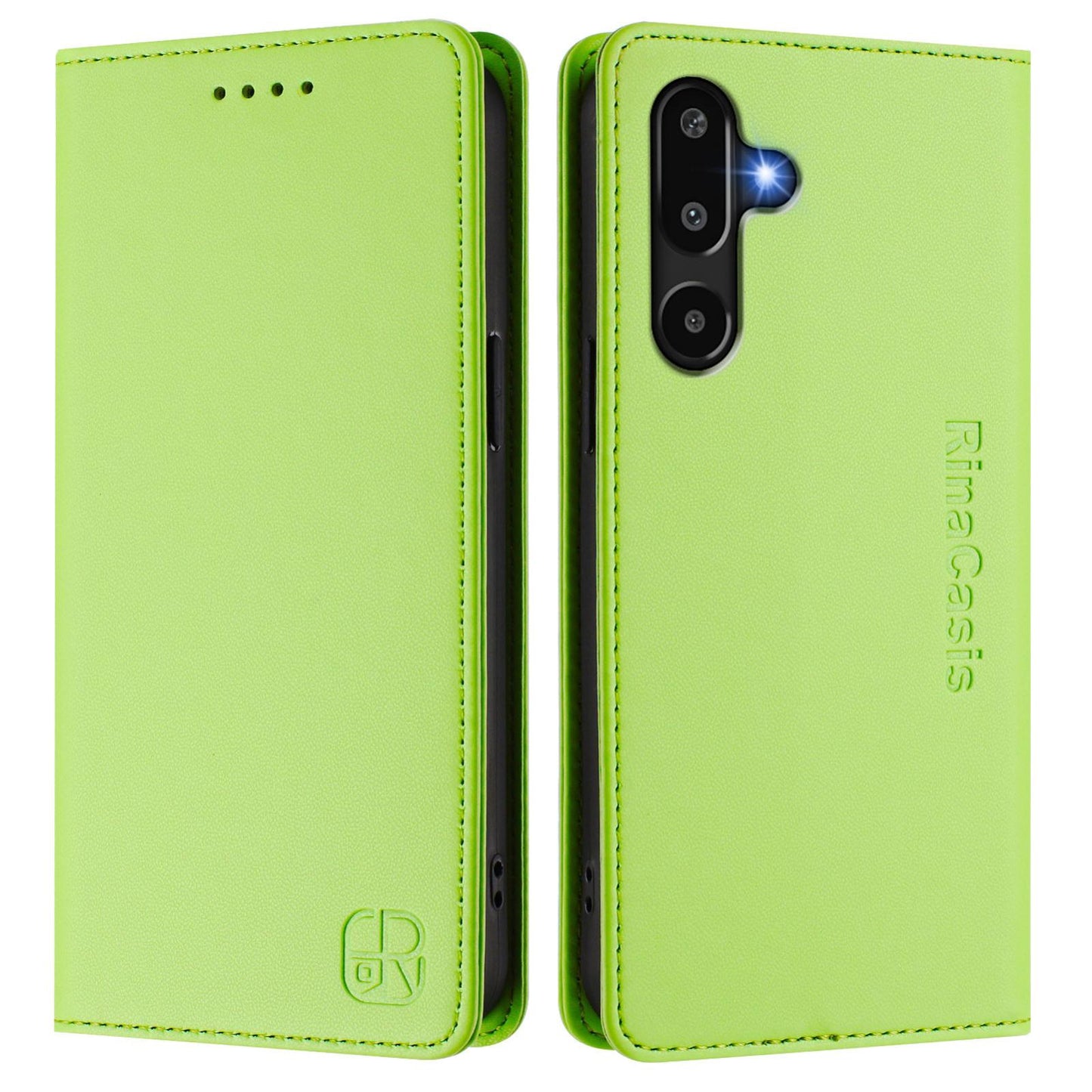 Samsung Galaxy F16 5G Dual-Folded Magnetic Suction RFID Blocking PU Leather Wallet Phone Case with Card Slots, Cash Pocket, Kickstand, Full Protective Flip Cover