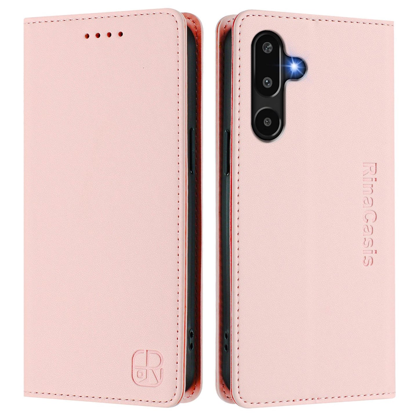 Samsung Galaxy M16 5G Dual-Folded Magnetic Suction RFID Blocking PU Leather Wallet Phone Case with Card Slots, Cash Pocket, Kickstand, Full Protective Flip Cover