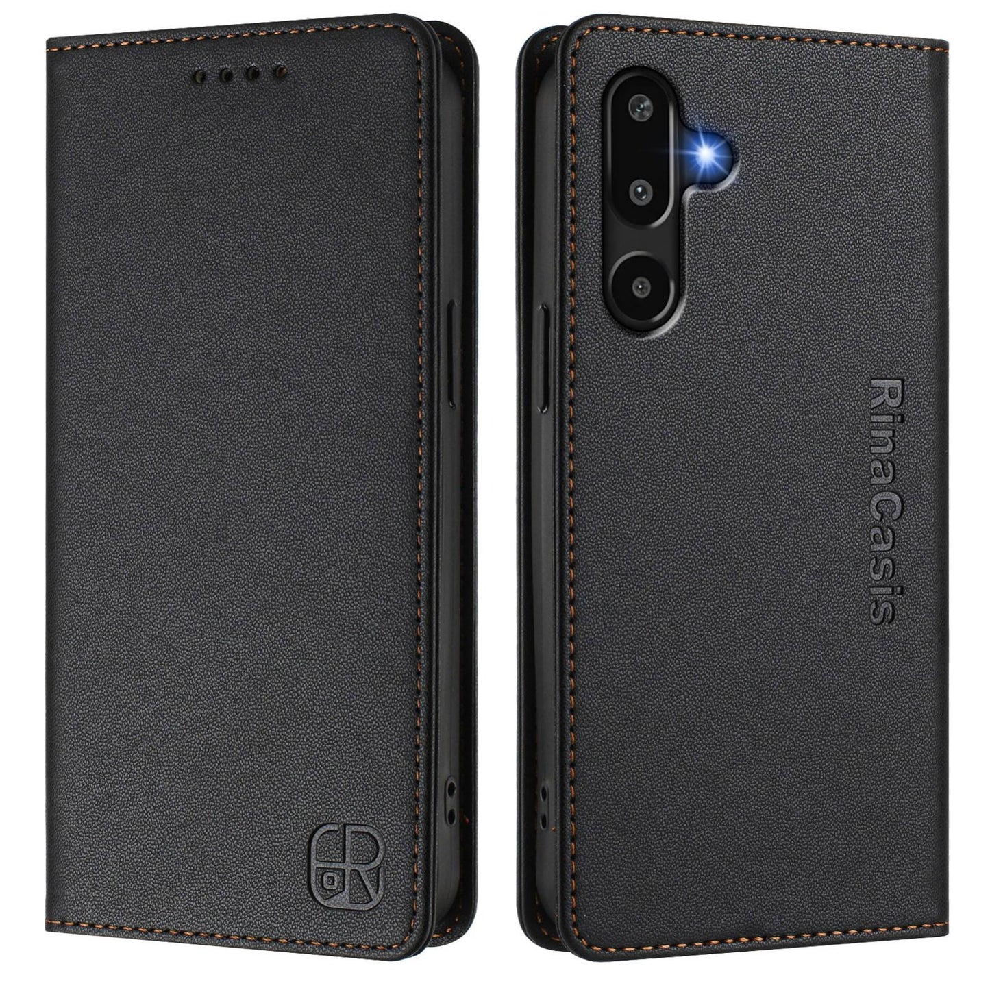 Samsung Galaxy F16 5G Dual-Folded Magnetic Suction RFID Blocking PU Leather Wallet Phone Case with Card Slots, Cash Pocket, Kickstand, Full Protective Flip Cover