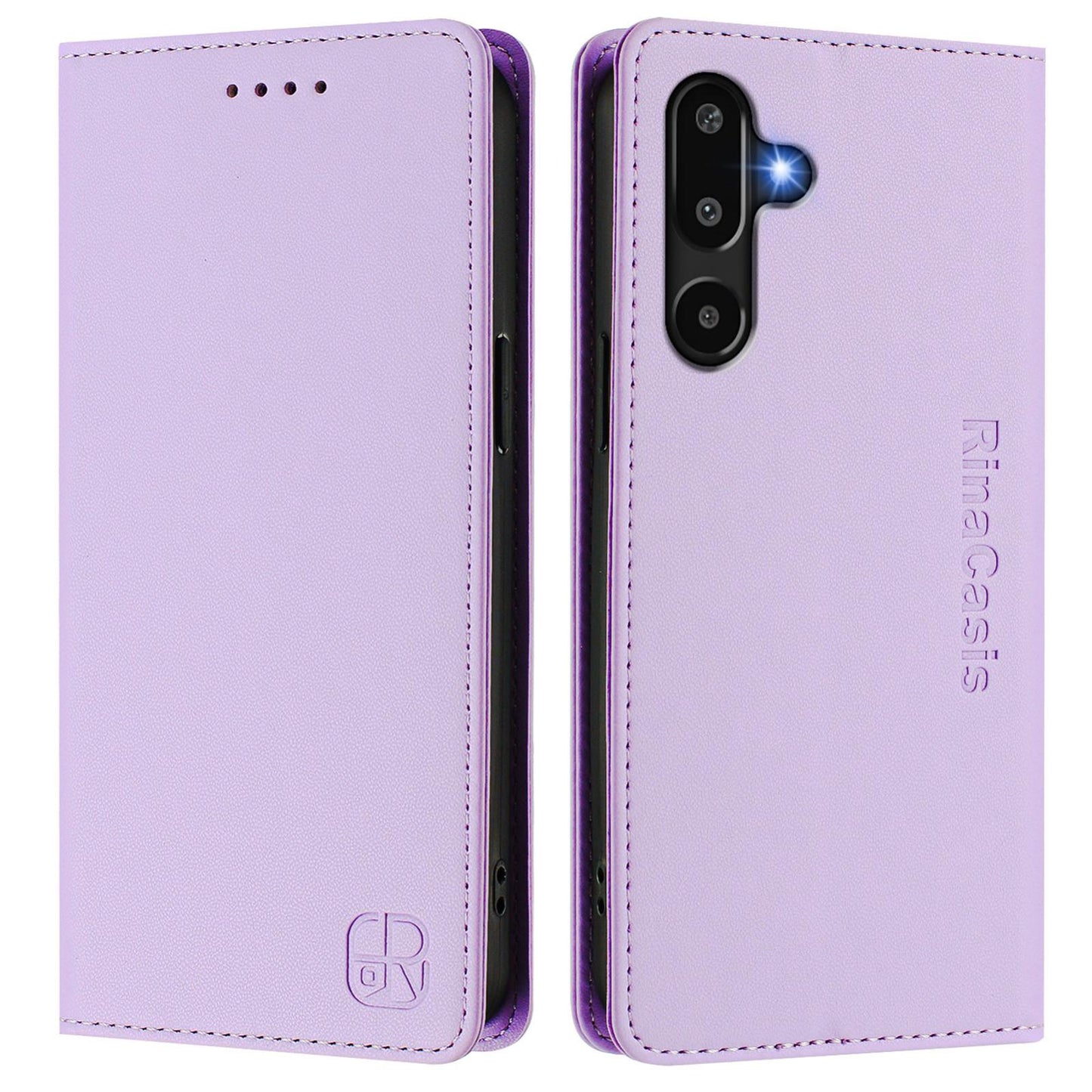 Samsung Galaxy F16 5G Dual-Folded Magnetic Suction RFID Blocking PU Leather Wallet Phone Case with Card Slots, Cash Pocket, Kickstand, Full Protective Flip Cover