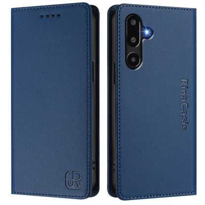 Samsung Galaxy M16 5G Dual-Folded Magnetic Suction RFID Blocking PU Leather Wallet Phone Case with Card Slots, Cash Pocket, Kickstand, Full Protective Flip Cover