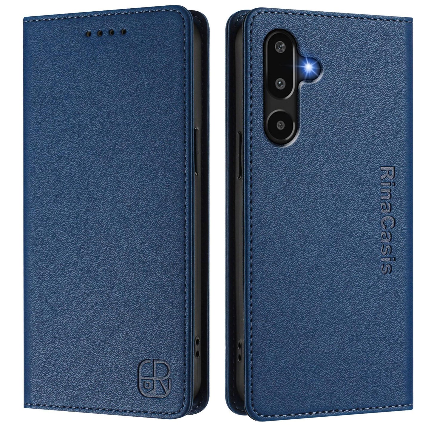 Samsung Galaxy F16 5G Dual-Folded Magnetic Suction RFID Blocking PU Leather Wallet Phone Case with Card Slots, Cash Pocket, Kickstand, Full Protective Flip Cover
