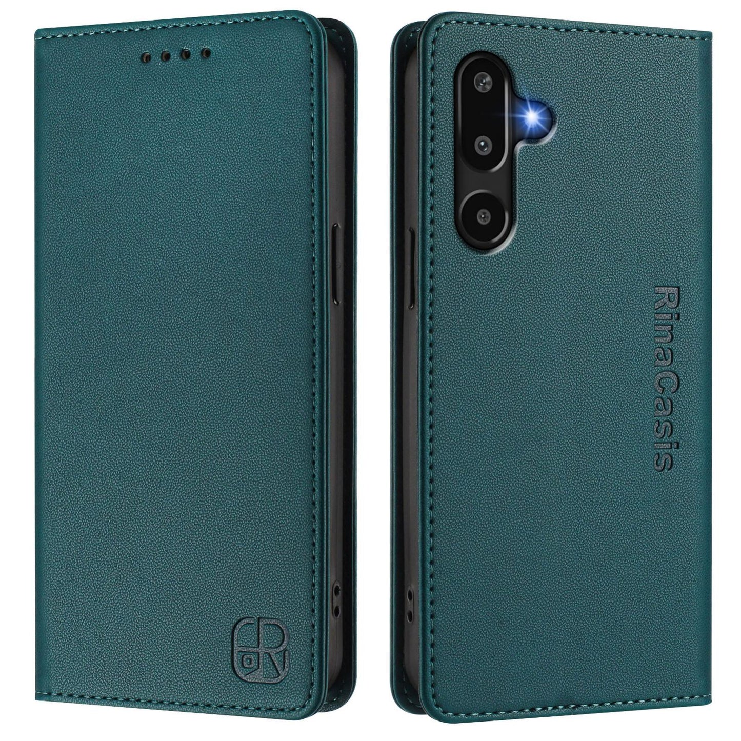 Samsung Galaxy M16 5G Dual-Folded Magnetic Suction RFID Blocking PU Leather Wallet Phone Case with Card Slots, Cash Pocket, Kickstand, Full Protective Flip Cover