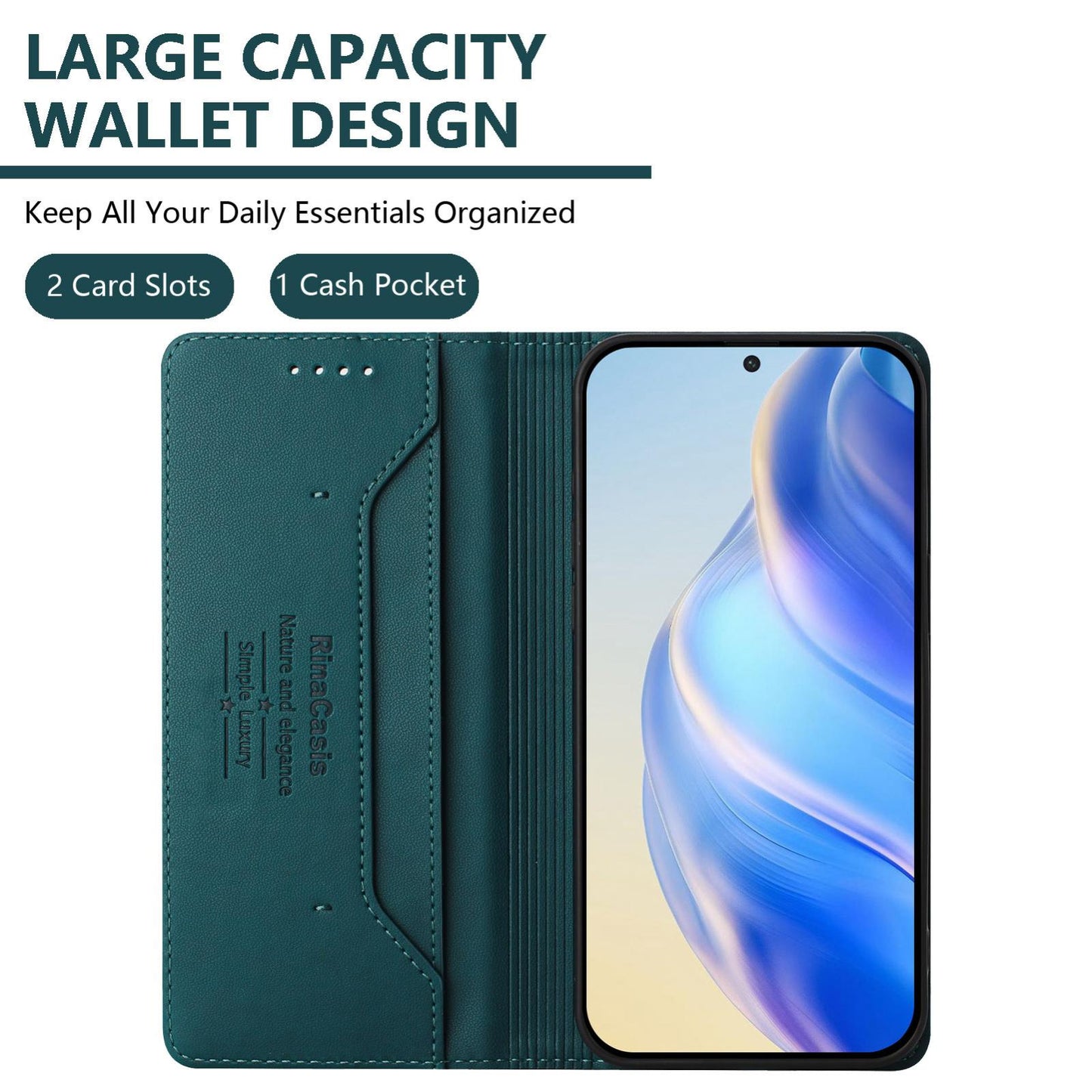 Samsung Galaxy F16 5G Dual-Folded Magnetic Suction RFID Blocking PU Leather Wallet Phone Case with Card Slots, Cash Pocket, Kickstand, Full Protective Flip Cover