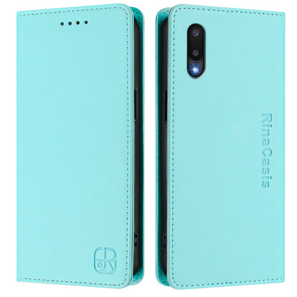 Samsung Galaxy M02 Dual-Folded Magnetic Suction RFID Blocking PU Leather Wallet Phone Case with Card Slots, Cash Pocket, Kickstand, Full Protective Flip Cover