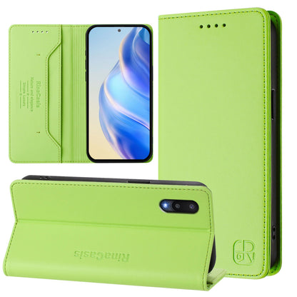 Samsung Galaxy A02 Dual-Folded Magnetic Suction RFID Blocking PU Leather Wallet Phone Case with Card Slots, Cash Pocket, Kickstand, Full Protective Flip Cover