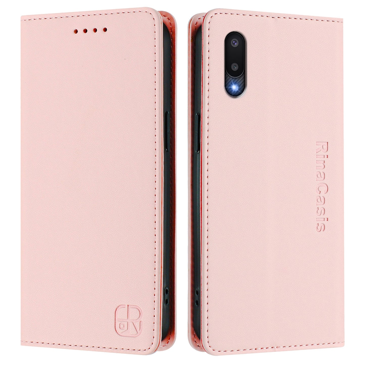 Samsung Galaxy A02 Dual-Folded Magnetic Suction RFID Blocking PU Leather Wallet Phone Case with Card Slots, Cash Pocket, Kickstand, Full Protective Flip Cover
