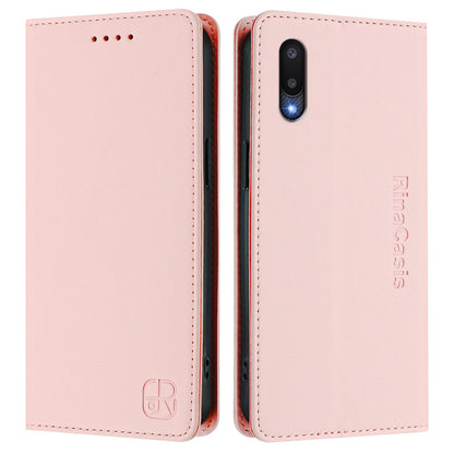 Samsung Galaxy A02 Dual-Folded Magnetic Suction RFID Blocking PU Leather Wallet Phone Case with Card Slots, Cash Pocket, Kickstand, Full Protective Flip Cover