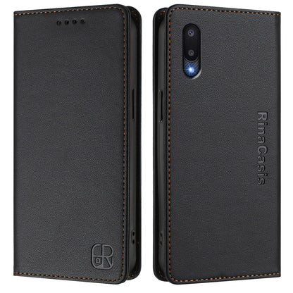 Samsung Galaxy A02 Dual-Folded Magnetic Suction RFID Blocking PU Leather Wallet Phone Case with Card Slots, Cash Pocket, Kickstand, Full Protective Flip Cover