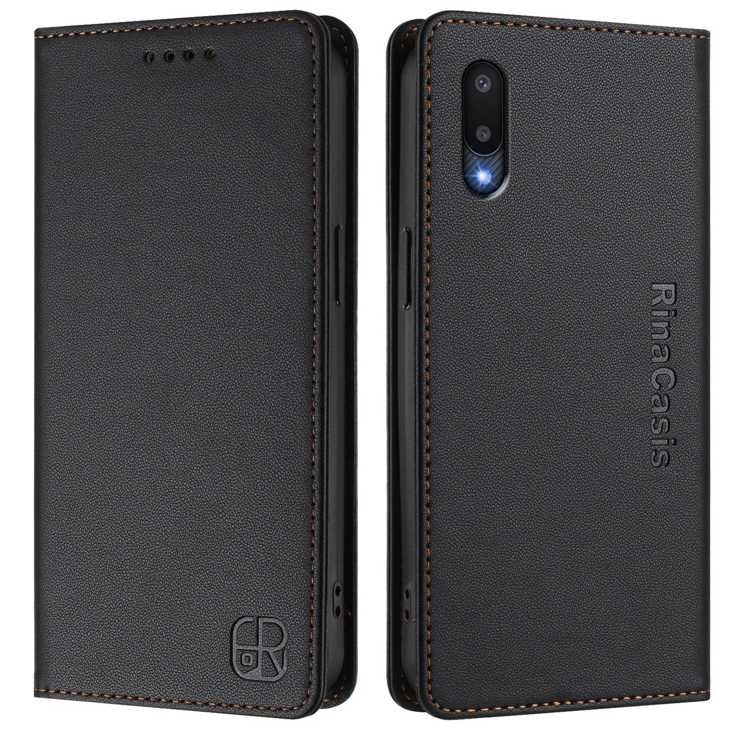Samsung Galaxy M02 Dual-Folded Magnetic Suction RFID Blocking PU Leather Wallet Phone Case with Card Slots, Cash Pocket, Kickstand, Full Protective Flip Cover