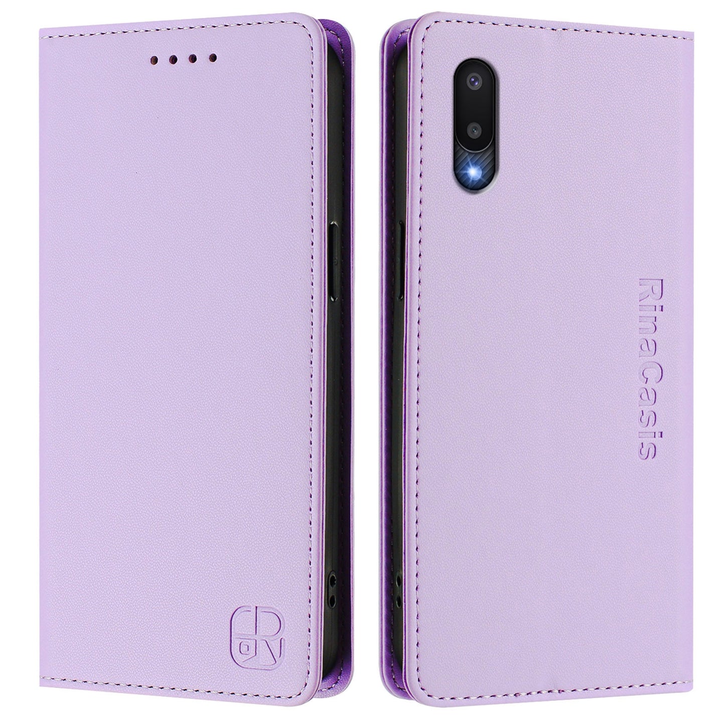 Samsung Galaxy M02 Dual-Folded Magnetic Suction RFID Blocking PU Leather Wallet Phone Case with Card Slots, Cash Pocket, Kickstand, Full Protective Flip Cover