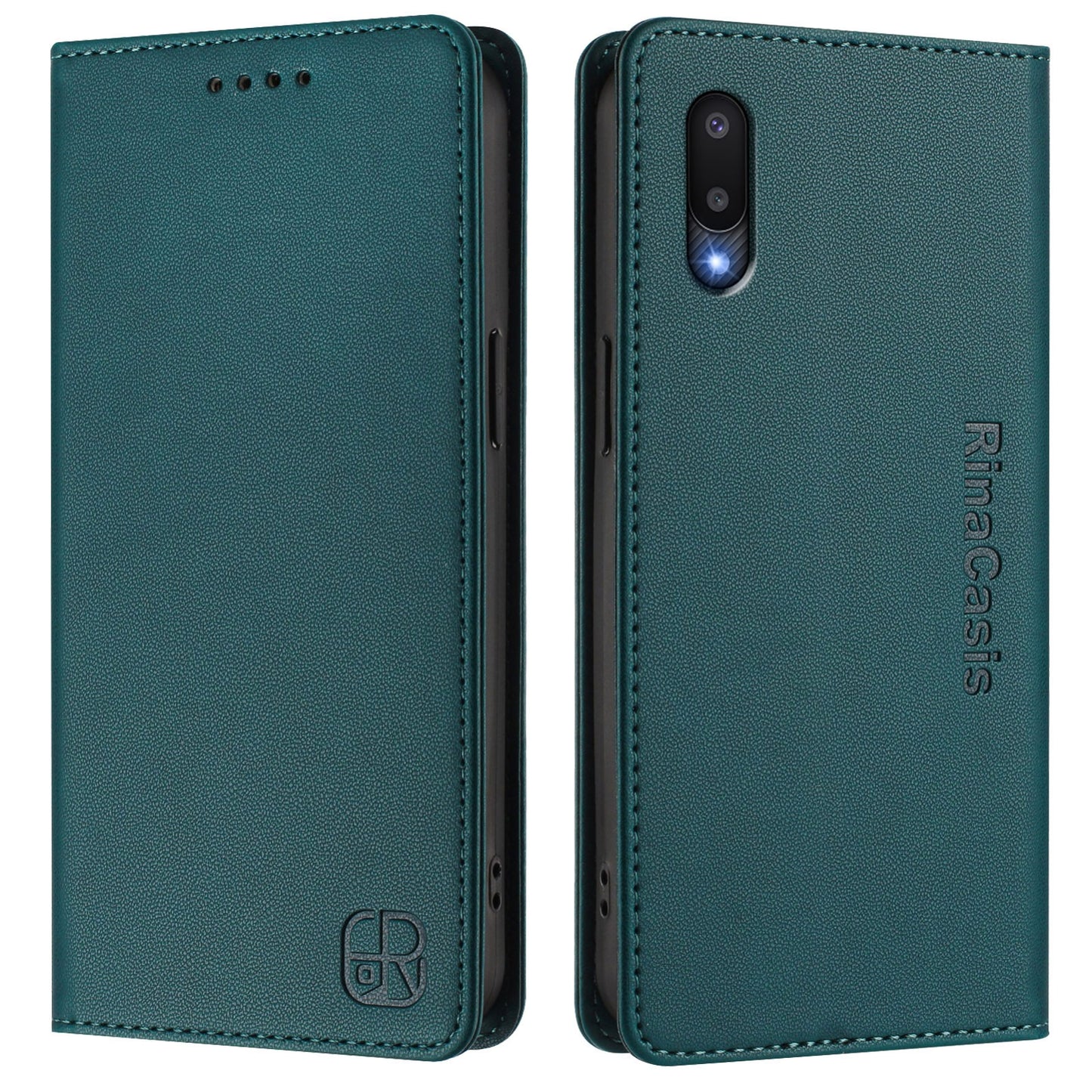 Samsung Galaxy M02 Dual-Folded Magnetic Suction RFID Blocking PU Leather Wallet Phone Case with Card Slots, Cash Pocket, Kickstand, Full Protective Flip Cover