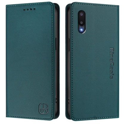 Samsung Galaxy M02 Dual-Folded Magnetic Suction RFID Blocking PU Leather Wallet Phone Case with Card Slots, Cash Pocket, Kickstand, Full Protective Flip Cover