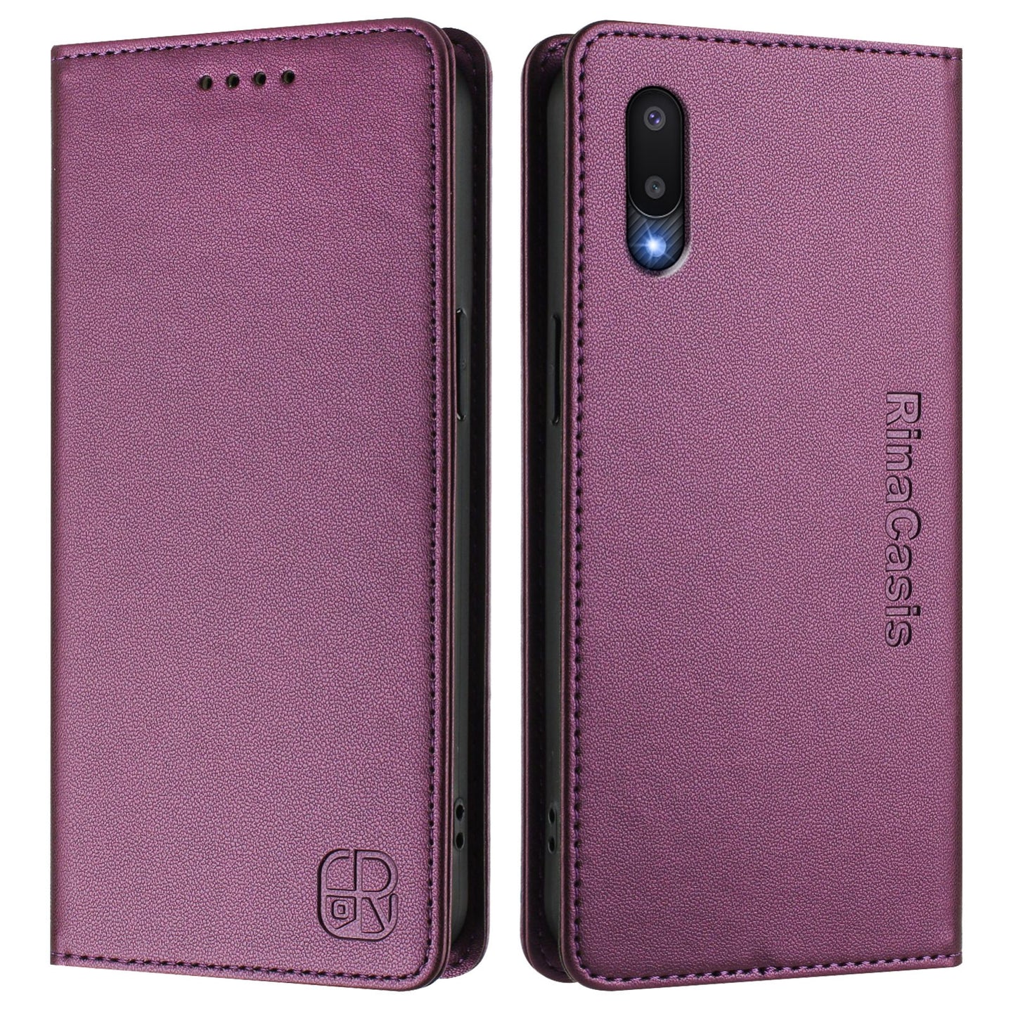 Samsung Galaxy M02 Dual-Folded Magnetic Suction RFID Blocking PU Leather Wallet Phone Case with Card Slots, Cash Pocket, Kickstand, Full Protective Flip Cover