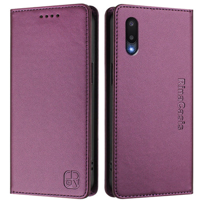 Samsung Galaxy M02 Dual-Folded Magnetic Suction RFID Blocking PU Leather Wallet Phone Case with Card Slots, Cash Pocket, Kickstand, Full Protective Flip Cover