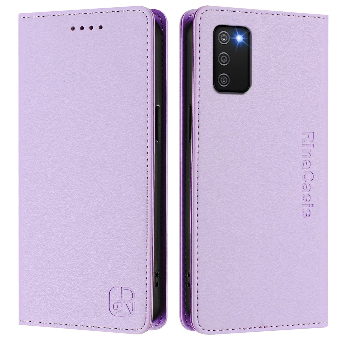 Samsung Galaxy A02s 164mm Dual-Folded Magnetic Suction RFID Blocking PU Leather Wallet Phone Case with Card Slots, Cash Pocket, Kickstand, Full Protective Flip Cover