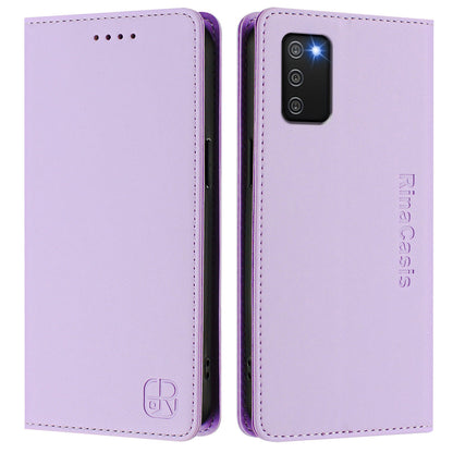 Samsung Galaxy A02s 164mm Dual-Folded Magnetic Suction RFID Blocking PU Leather Wallet Phone Case with Card Slots, Cash Pocket, Kickstand, Full Protective Flip Cover