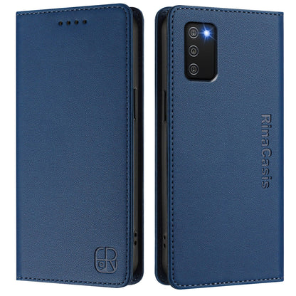 Samsung Galaxy A02s 164mm Dual-Folded Magnetic Suction RFID Blocking PU Leather Wallet Phone Case with Card Slots, Cash Pocket, Kickstand, Full Protective Flip Cover