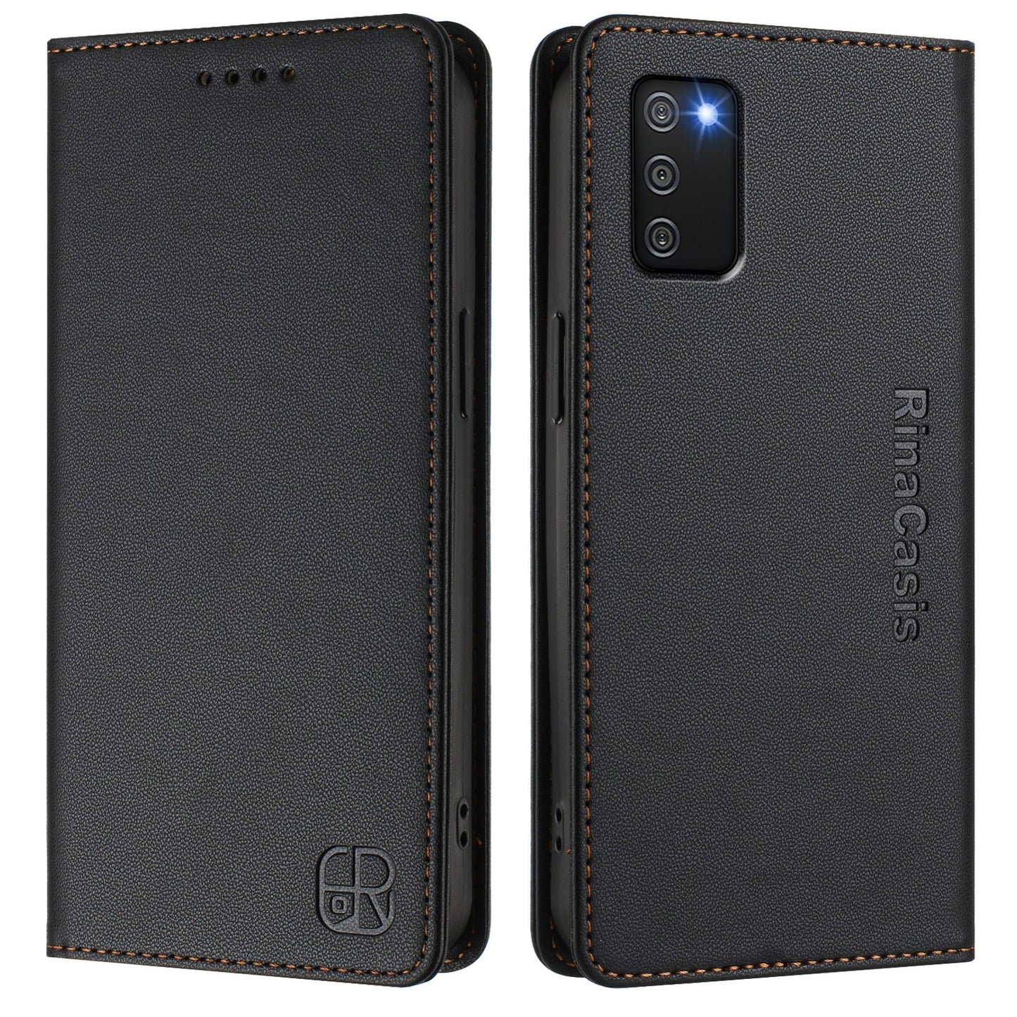 Samsung Galaxy A02s 166mm Dual-Folded Magnetic Suction RFID Blocking PU Leather Wallet Phone Case with Card Slots, Cash Pocket, Kickstand, Full Protective Flip Cover