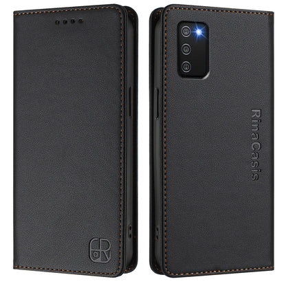 Samsung Galaxy A02s 166mm Dual-Folded Magnetic Suction RFID Blocking PU Leather Wallet Phone Case with Card Slots, Cash Pocket, Kickstand, Full Protective Flip Cover