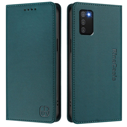 Samsung Galaxy A02s 166mm Dual-Folded Magnetic Suction RFID Blocking PU Leather Wallet Phone Case with Card Slots, Cash Pocket, Kickstand, Full Protective Flip Cover
