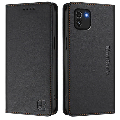 Samsung Galaxy A03 166mm Dual-Folded Magnetic Suction RFID Blocking PU Leather Wallet Phone Case with Card Slots, Cash Pocket, Kickstand, Full Protective Flip Cover