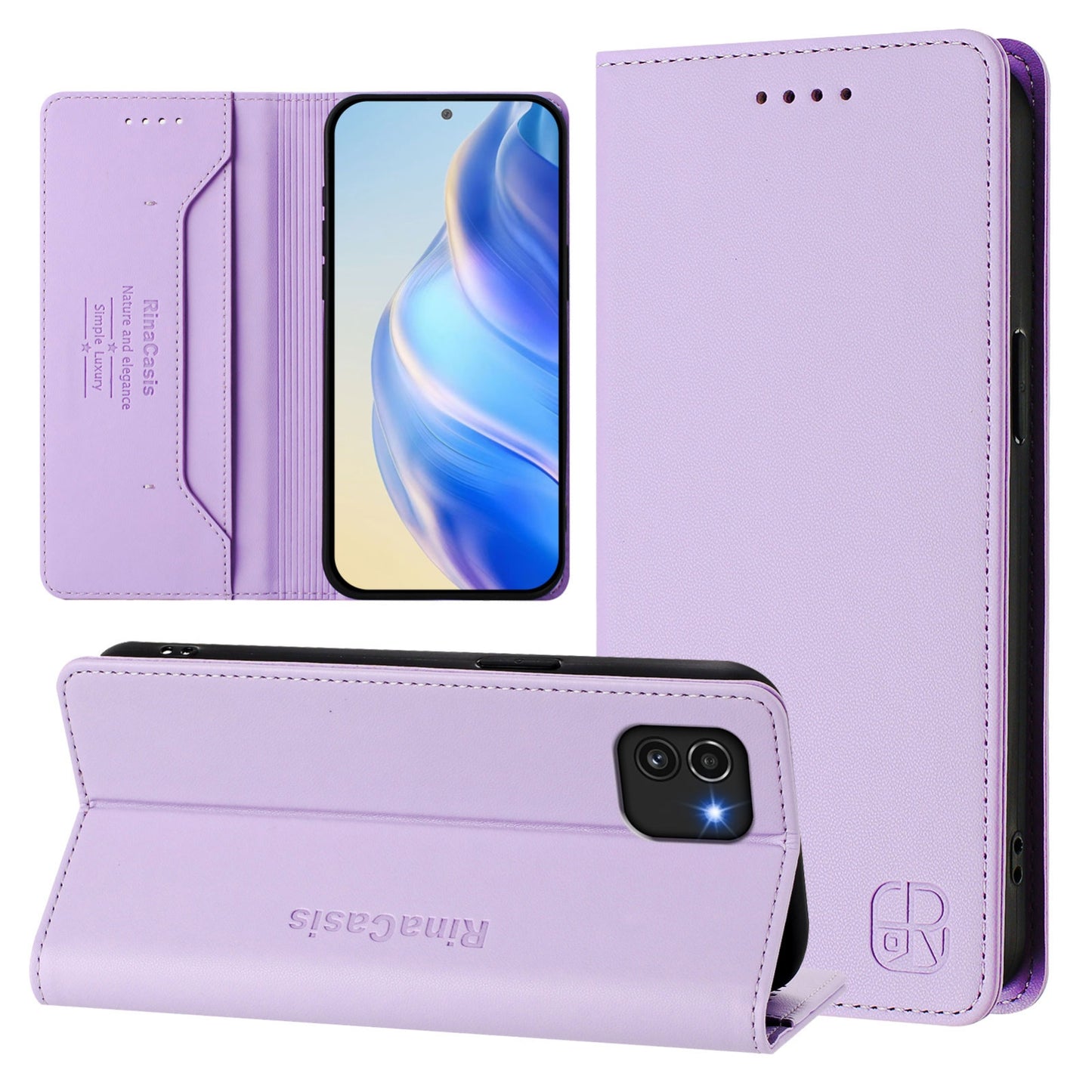 Samsung Galaxy A03 166mm Dual-Folded Magnetic Suction RFID Blocking PU Leather Wallet Phone Case with Card Slots, Cash Pocket, Kickstand, Full Protective Flip Cover