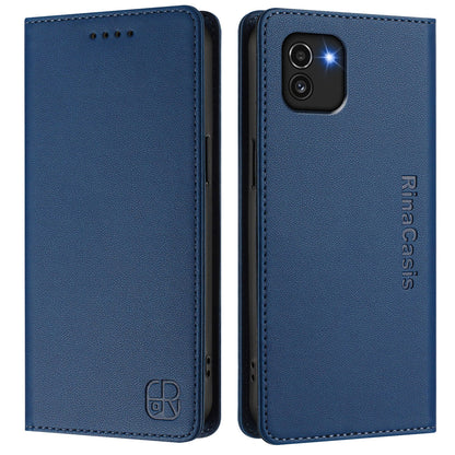 Samsung Galaxy A03 166mm Dual-Folded Magnetic Suction RFID Blocking PU Leather Wallet Phone Case with Card Slots, Cash Pocket, Kickstand, Full Protective Flip Cover