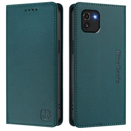 Samsung Galaxy A03 166mm Dual-Folded Magnetic Suction RFID Blocking PU Leather Wallet Phone Case with Card Slots, Cash Pocket, Kickstand, Full Protective Flip Cover
