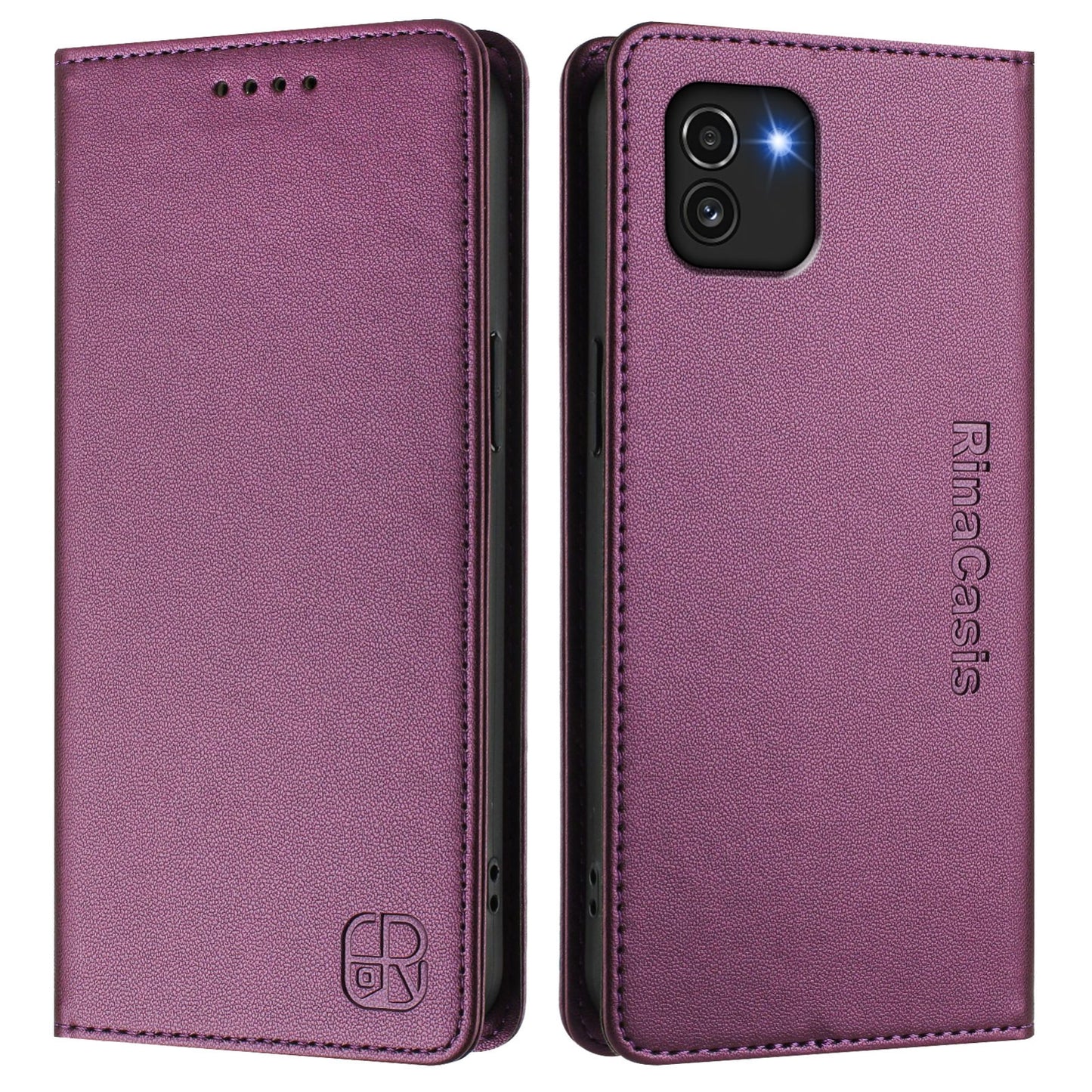 Samsung Galaxy A03 166mm Dual-Folded Magnetic Suction RFID Blocking PU Leather Wallet Phone Case with Card Slots, Cash Pocket, Kickstand, Full Protective Flip Cover