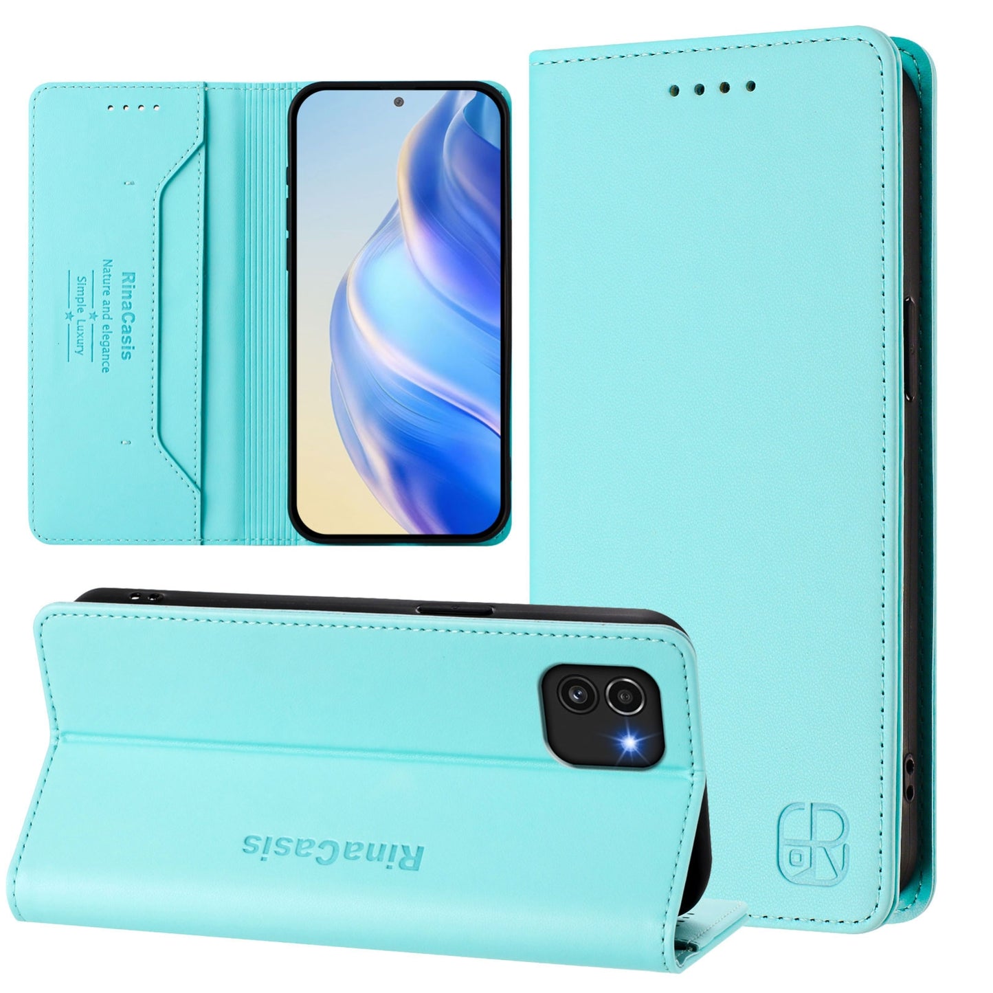 Samsung Galaxy A03 164mm Dual-Folded Magnetic Suction RFID Blocking PU Leather Wallet Phone Case with Card Slots, Cash Pocket, Kickstand, Full Protective Flip Cover