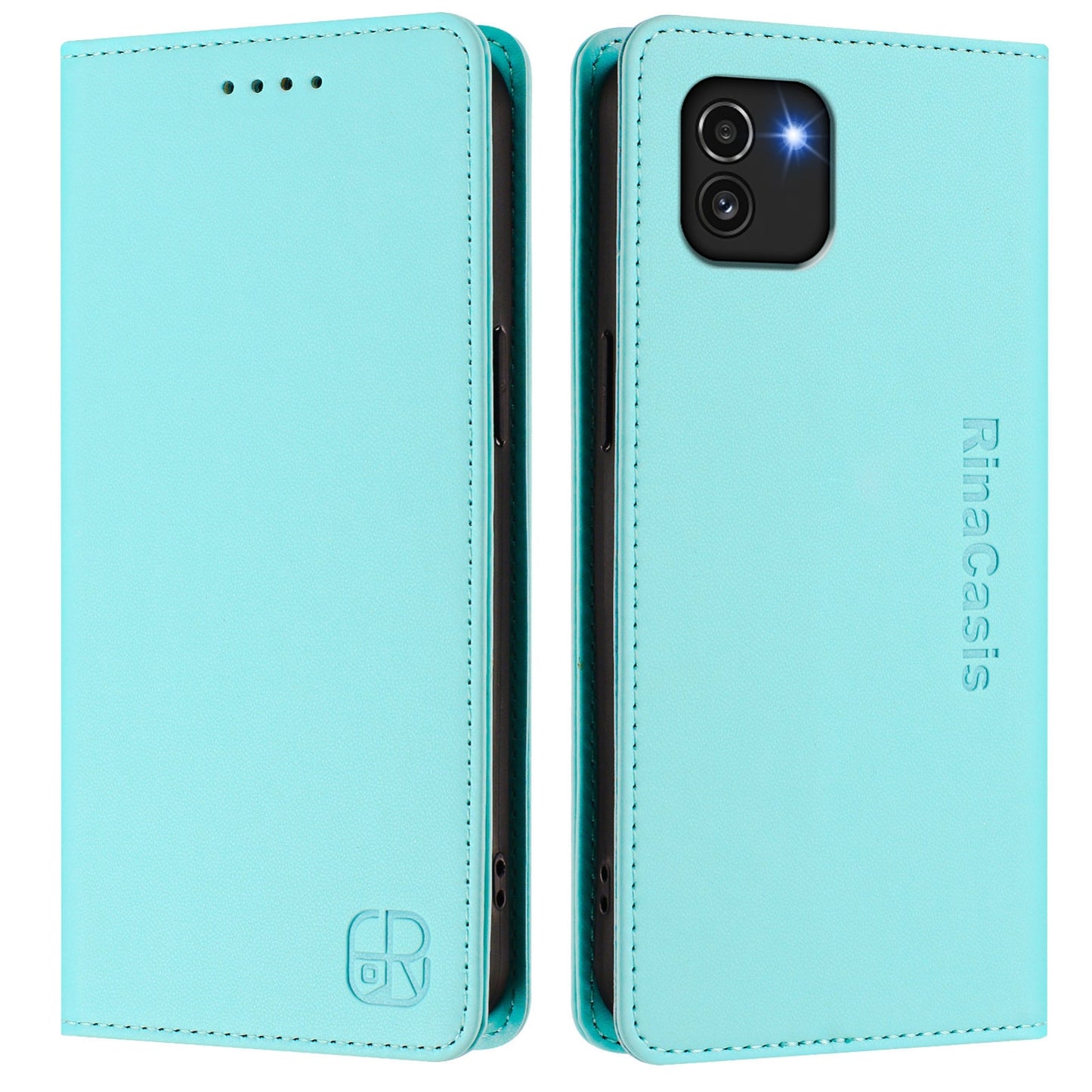 Samsung Galaxy A03 164mm Dual-Folded Magnetic Suction RFID Blocking PU Leather Wallet Phone Case with Card Slots, Cash Pocket, Kickstand, Full Protective Flip Cover