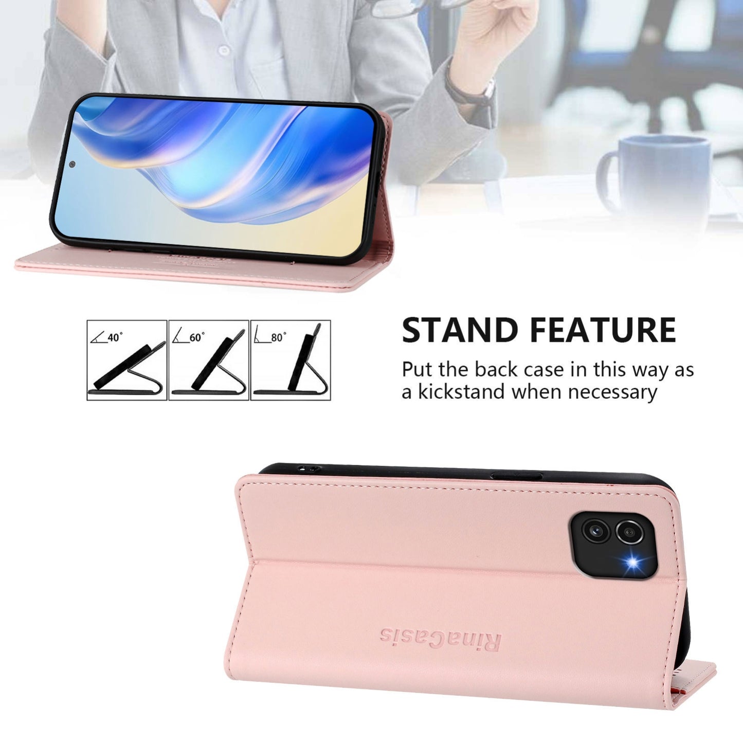 Samsung Galaxy A03 164mm Dual-Folded Magnetic Suction RFID Blocking PU Leather Wallet Phone Case with Card Slots, Cash Pocket, Kickstand, Full Protective Flip Cover