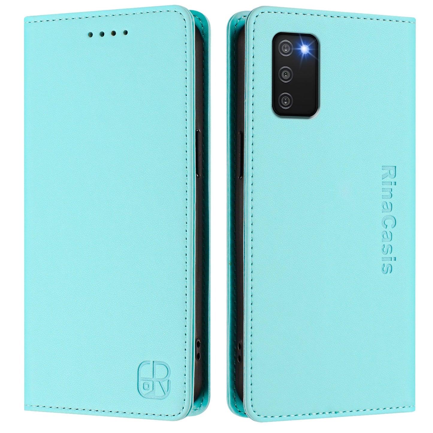 Samsung Galaxy A03s 164mm Dual-Folded Magnetic Suction RFID Blocking PU Leather Wallet Phone Case with Card Slots, Cash Pocket, Kickstand, Full Protective Flip Cover