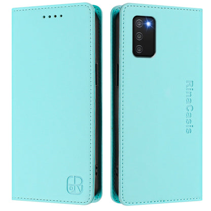 Samsung Galaxy A03s 164mm Dual-Folded Magnetic Suction RFID Blocking PU Leather Wallet Phone Case with Card Slots, Cash Pocket, Kickstand, Full Protective Flip Cover