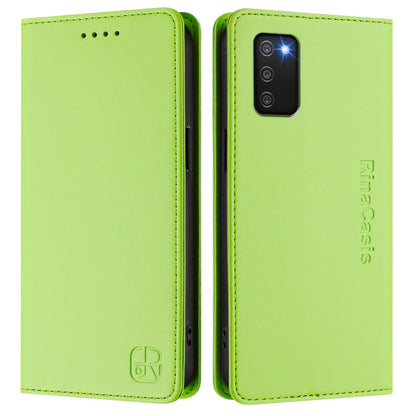 Samsung Galaxy A03s 164mm Dual-Folded Magnetic Suction RFID Blocking PU Leather Wallet Phone Case with Card Slots, Cash Pocket, Kickstand, Full Protective Flip Cover