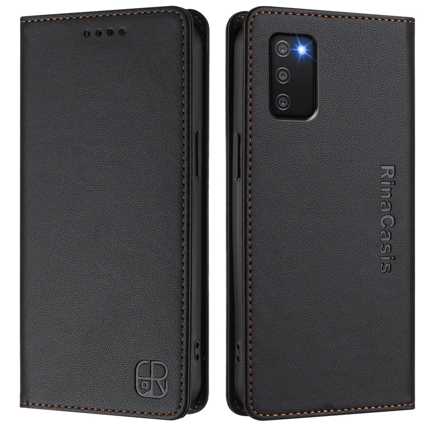 Samsung Galaxy A03s 164mm Dual-Folded Magnetic Suction RFID Blocking PU Leather Wallet Phone Case with Card Slots, Cash Pocket, Kickstand, Full Protective Flip Cover