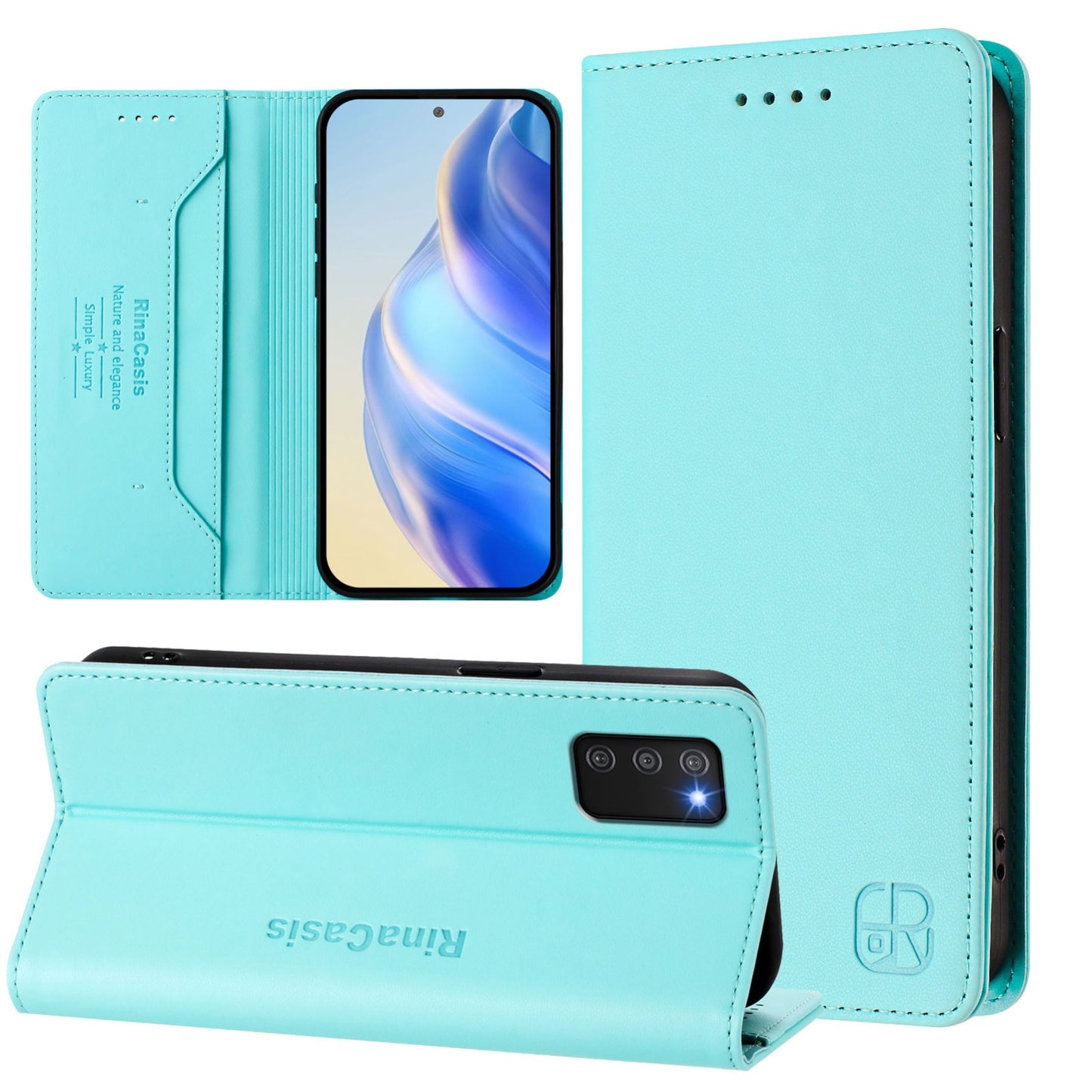 Samsung Galaxy A03s 166mm Dual-Folded Magnetic Suction RFID Blocking PU Leather Wallet Phone Case with Card Slots, Cash Pocket, Kickstand, Full Protective Flip Cover