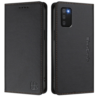 Samsung Galaxy A03s 166mm Dual-Folded Magnetic Suction RFID Blocking PU Leather Wallet Phone Case with Card Slots, Cash Pocket, Kickstand, Full Protective Flip Cover