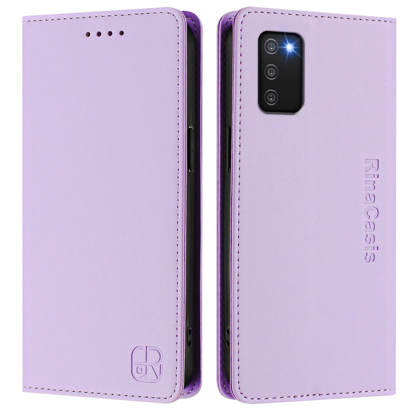 Samsung Galaxy A03s 166mm Dual-Folded Magnetic Suction RFID Blocking PU Leather Wallet Phone Case with Card Slots, Cash Pocket, Kickstand, Full Protective Flip Cover