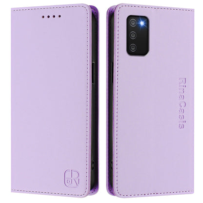 Samsung Galaxy A03s 166mm Dual-Folded Magnetic Suction RFID Blocking PU Leather Wallet Phone Case with Card Slots, Cash Pocket, Kickstand, Full Protective Flip Cover