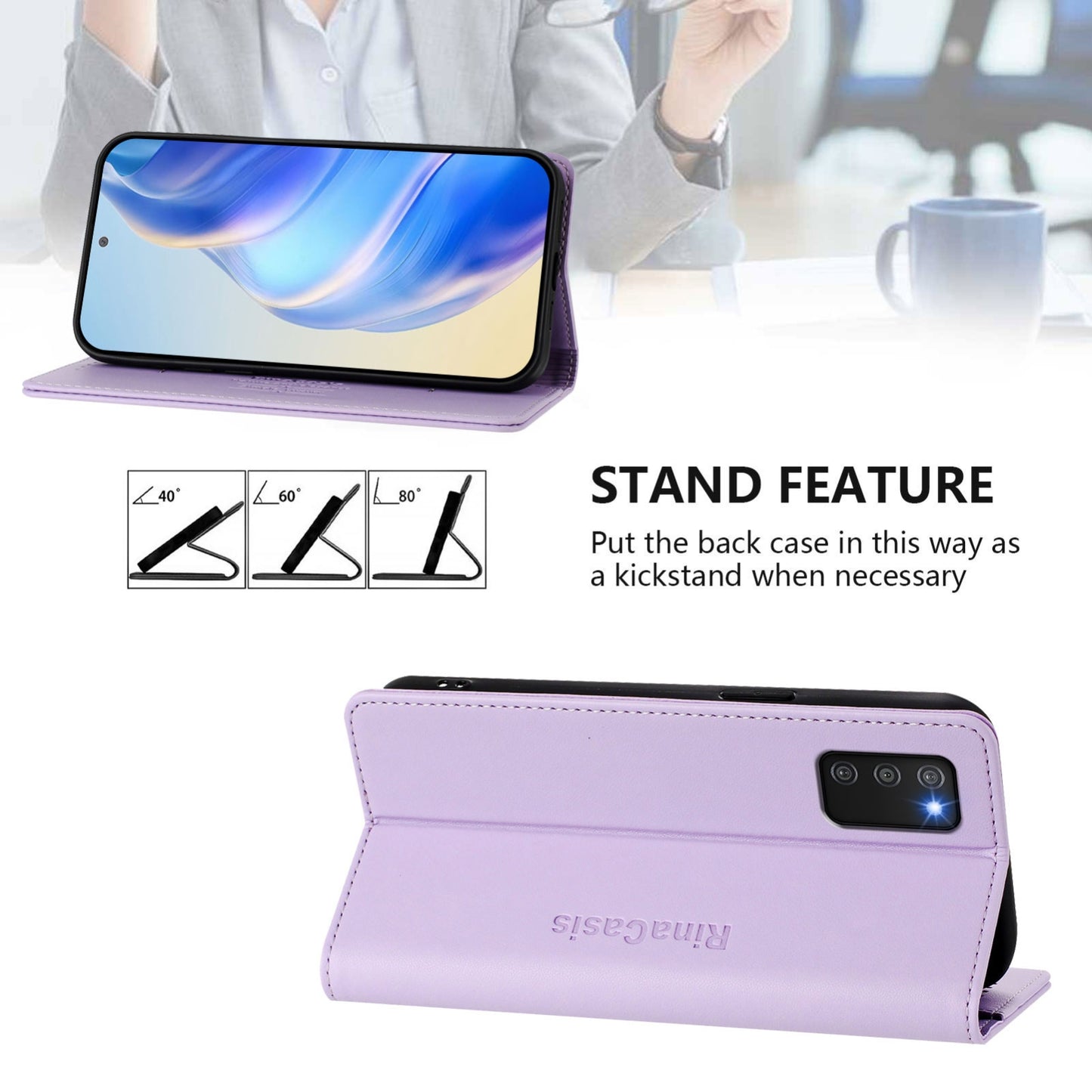 Samsung Galaxy A03s 166mm Dual-Folded Magnetic Suction RFID Blocking PU Leather Wallet Phone Case with Card Slots, Cash Pocket, Kickstand, Full Protective Flip Cover