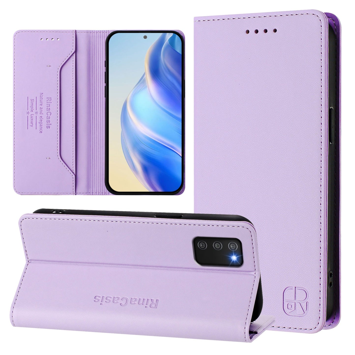 Samsung Galaxy A03s US 165.8mm Dual-Folded Magnetic Suction RFID Blocking PU Leather Wallet Phone Case with Card Slots, Cash Pocket, Kickstand, Full Protective Flip Cover