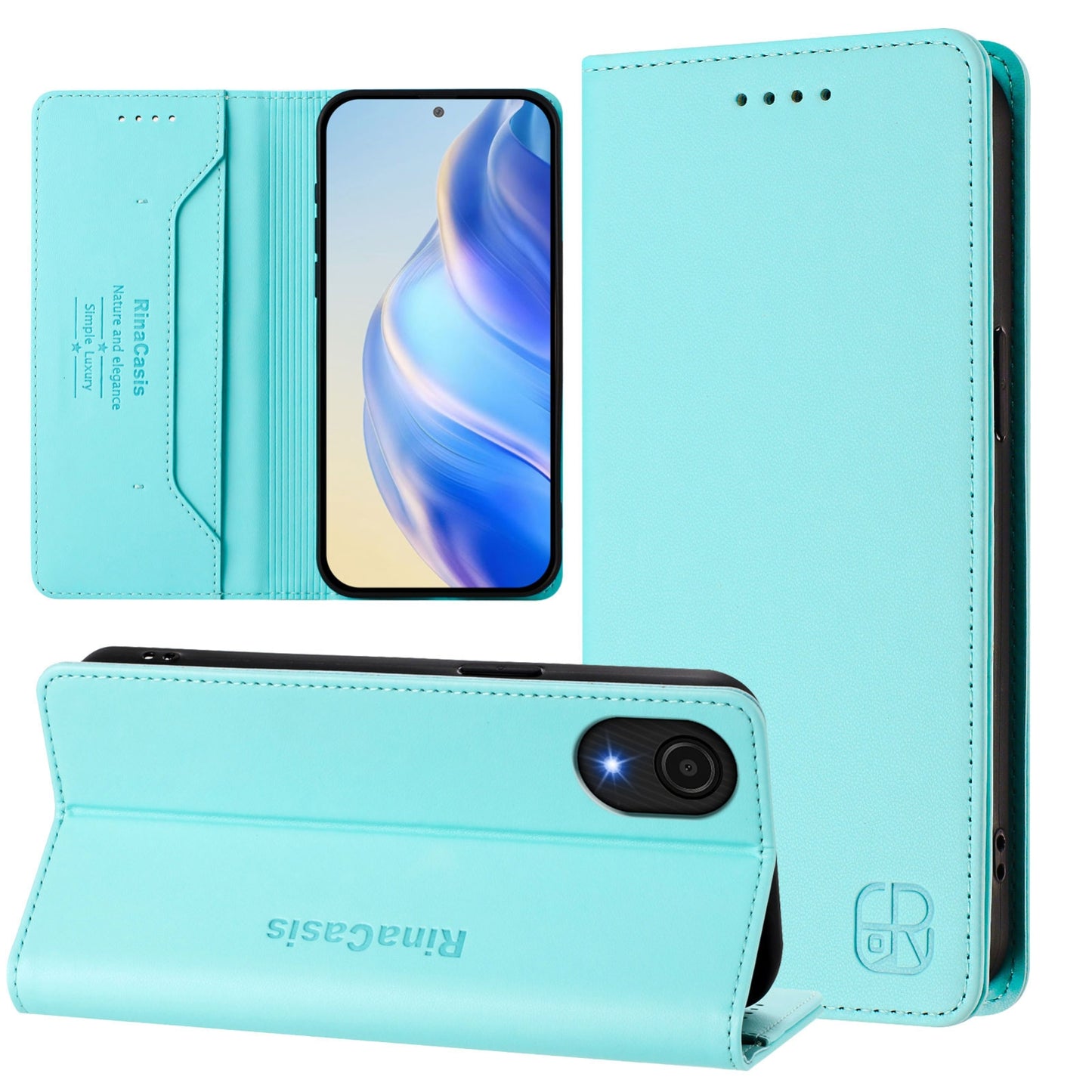 Samsung Galaxy A04 Core Dual-Folded Magnetic Suction RFID Blocking PU Leather Wallet Phone Case with Card Slots, Cash Pocket, Kickstand, Full Protective Flip Cover