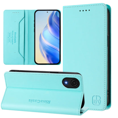 Samsung Galaxy A04 Core Dual-Folded Magnetic Suction RFID Blocking PU Leather Wallet Phone Case with Card Slots, Cash Pocket, Kickstand, Full Protective Flip Cover